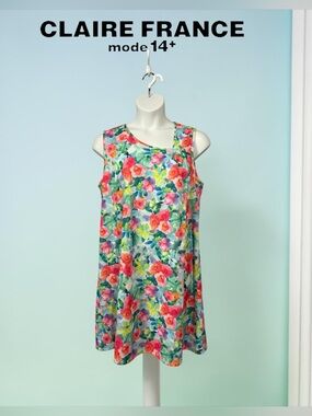 NEW, Claire France, Plus Size Floral Tunic Dress, 2X Sleeveless, Stretch